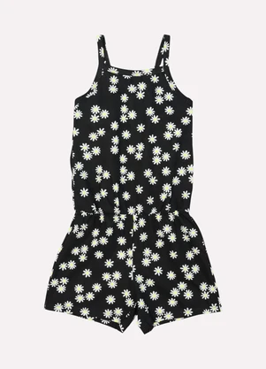 Kyly - Macaquinho Infantil Menina Flores Preto - KYLY