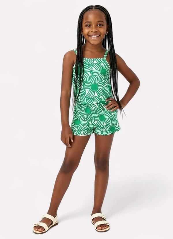 Kyly - Macaquinho Infantil Menina Flores Verde