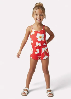 Kyly - Macaquinho Infantil Menina Flores Vermelho - KYLY