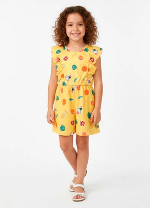 Rosa Azul - Macaquinho Infantil Menina Tropical Amarelo - ROSA AZUL