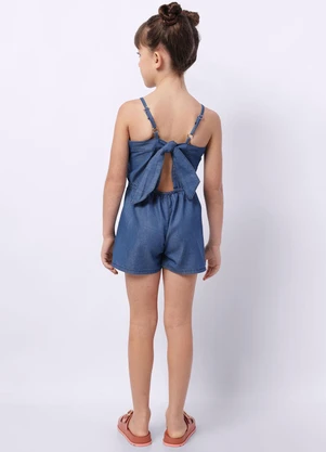 Torra - Macaquinho Jeans Infantil Alcinha Recortes Azul - TORRA