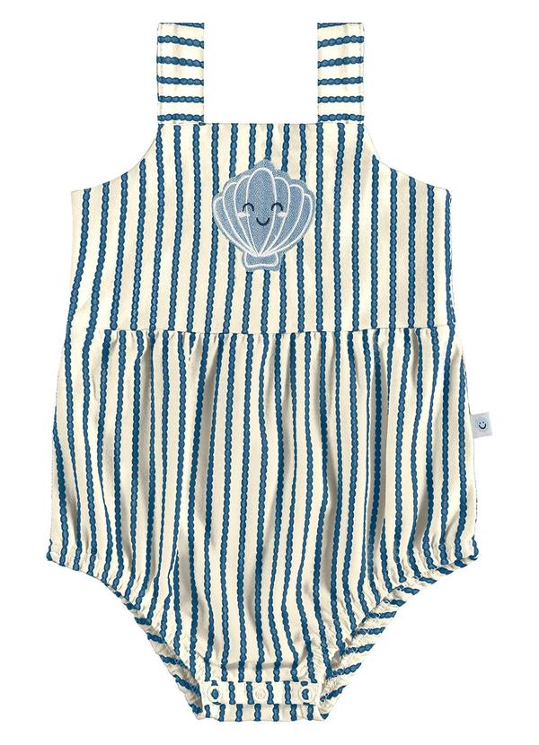Malwee Kids - Macaquinho Listrado com Bordado Azul