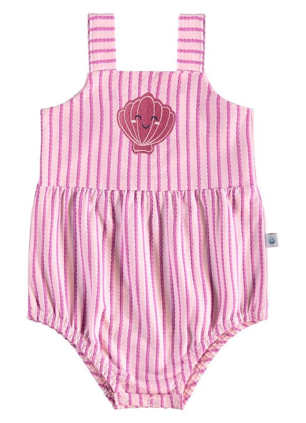 Malwee Kids - Macaquinho Listrado com Bordado Rosa