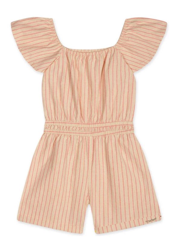 Marisol - Macaquinho Listrado Manga Curta Infantil  Rosa