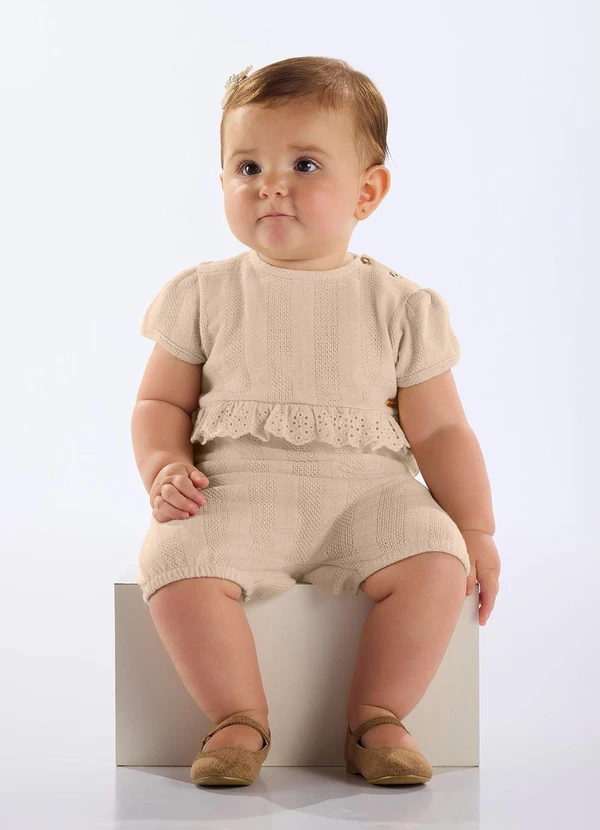 Up Baby - Macaquinho Malha Tricot Bebê Bege