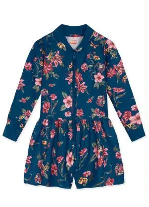 Marisol - Macaquinho Manga Longa Tecido Crepe Menina Azul - MARISOL