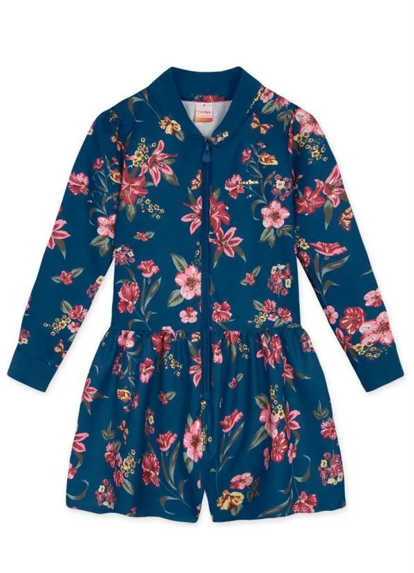 Marisol - Macaquinho Manga Longa Tecido Crepe Menina Azul