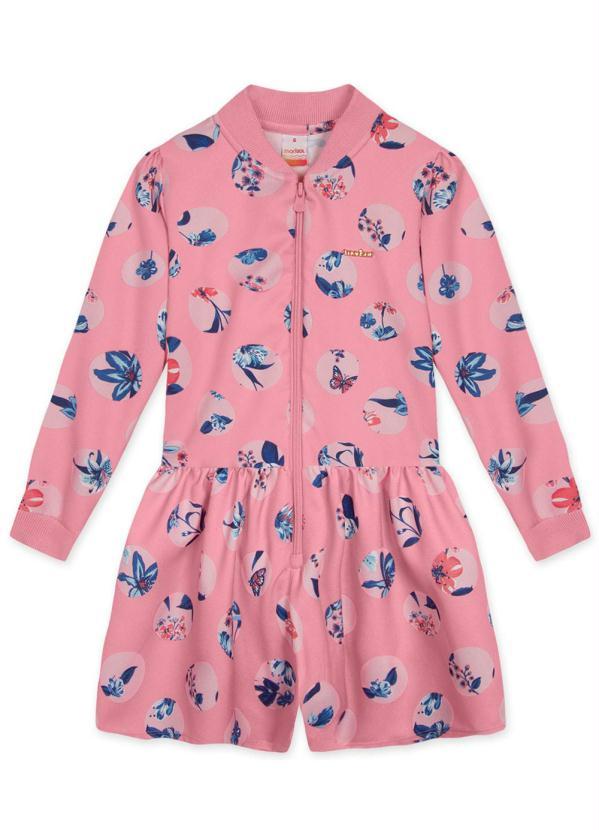 Marisol - Macaquinho Manga Longa Tecido Crepe Menina Rosa