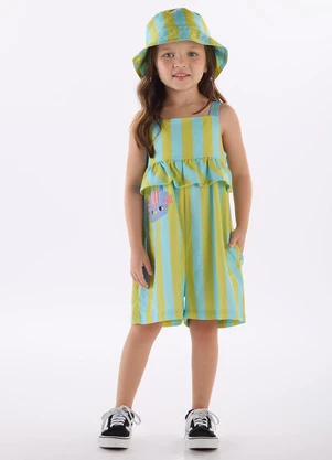 Macaquinho Menina com Linho Três e Já Verde - TRÊS E JÁ