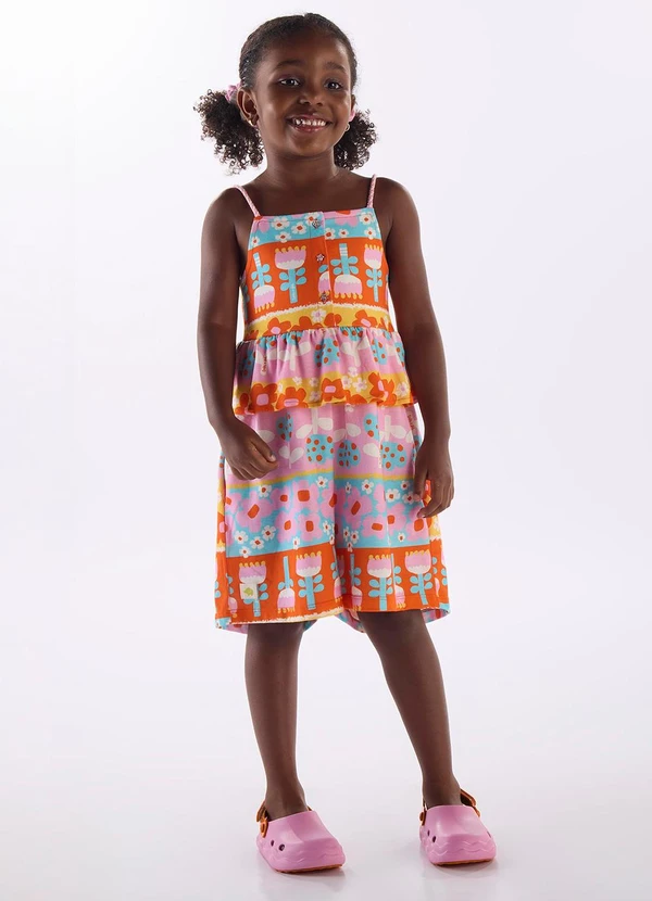 Três e Já - Macaquinho Menina em Algodão Azul