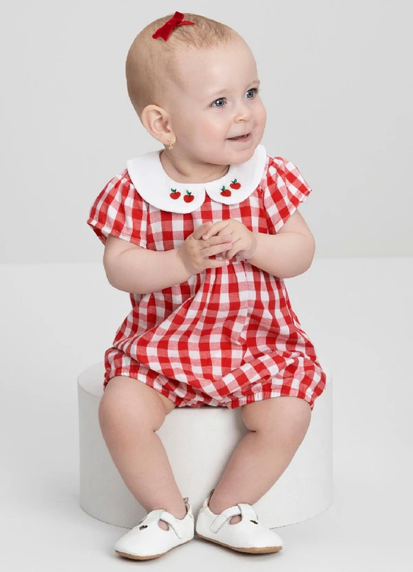 Up Baby - Macaquinho para Bebê com Bordado Up Baby Vermelho