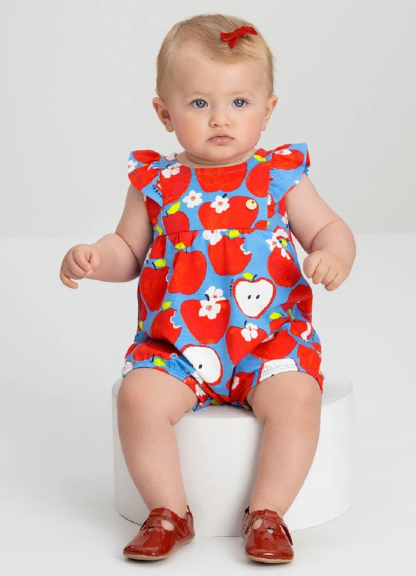 Up Baby - Macaquinho para Bebê Menina Maçã Up Baby Azul