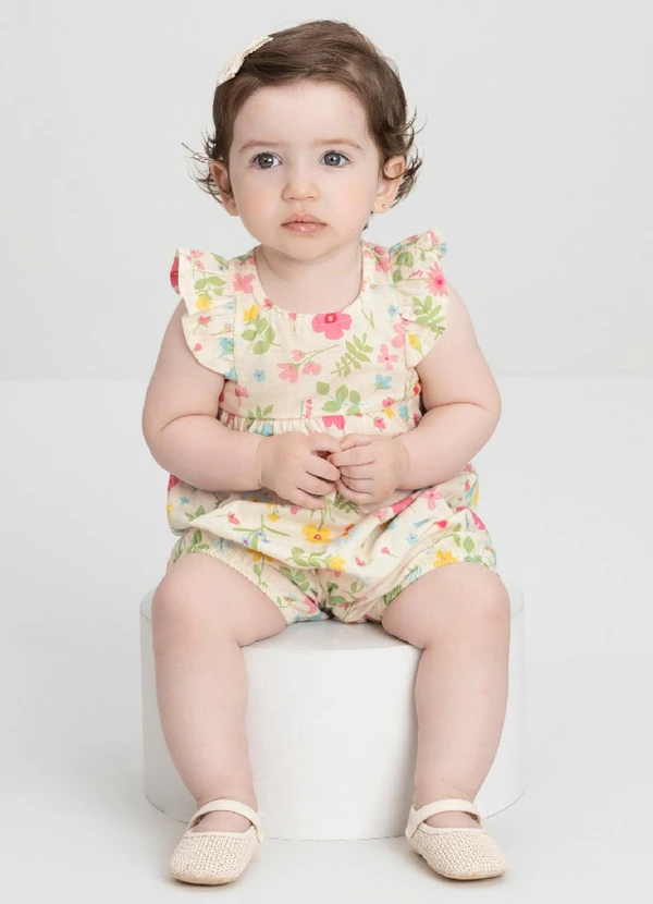 Up Baby - Macaquinho para Bebê Menina Up Baby Branco