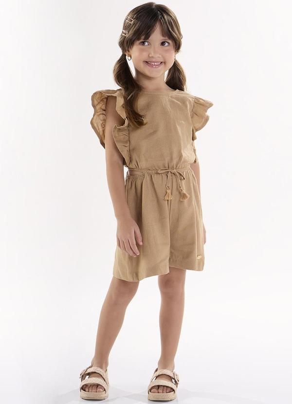 Up Baby - Macaquinho para Menina em Linho Marrom