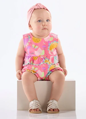 Up Baby - Macaquinho Regata Dinos Bebê Menina Rosa - UP BABY