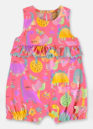 Up Baby - Macaquinho Regata Dinos Bebê Menina Rosa - UP BABY