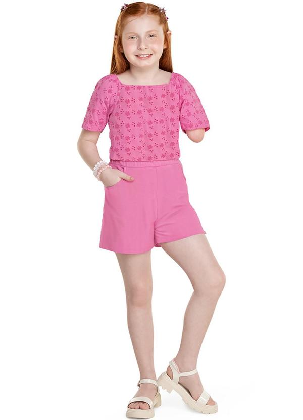 Alenice - Macaquinho Sofisticado para Menina Rosa