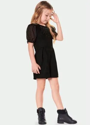 Marisol - Macaquinho Suede Manga Curta Menina Preto - MARISOL