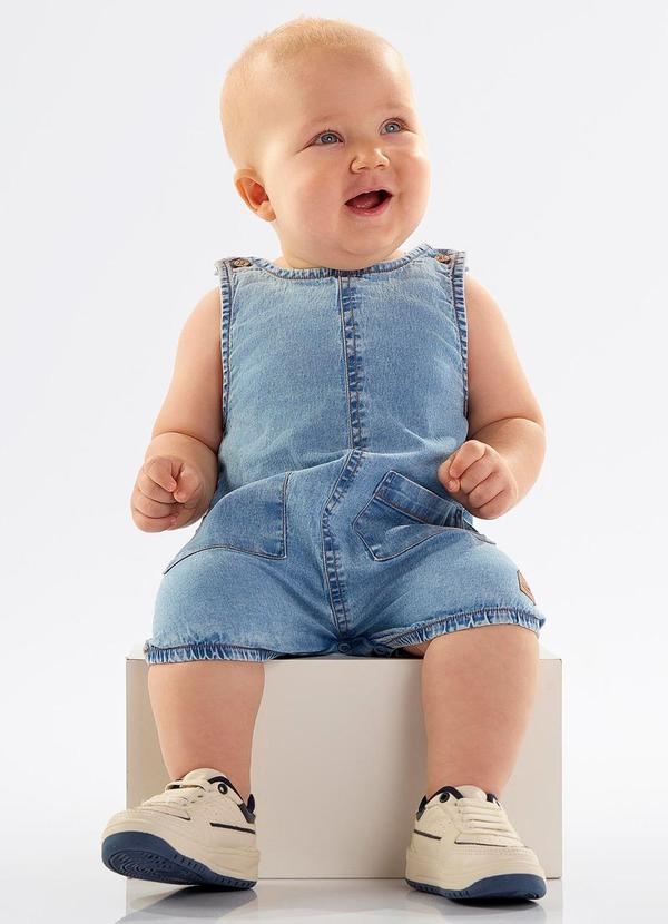 Up Baby - Macaquinho Unissex Bebê em Jeans Azul