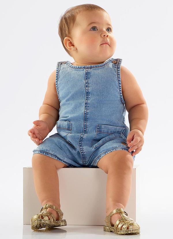 Up Baby - Macaquinho Unissex Bebê em Jeans Azul 2