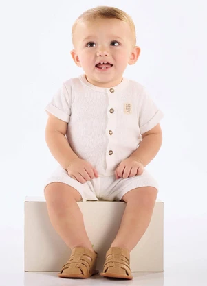 Up Baby - Macaquinho Unissex Bebê em Ribana Branco - UP BABY