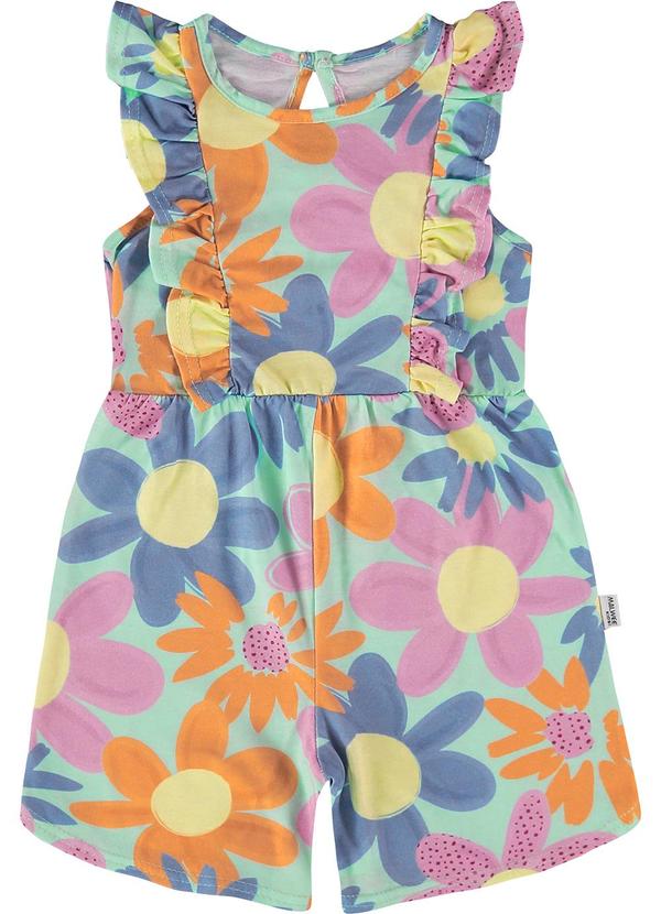 Malwee Kids - Macaquinho Verde Água Floral Evasê 2