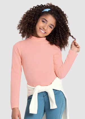 Alakazoo - Blusa Básica de Mangas Longas com Gola Alta Rosa - ALAKAZOO