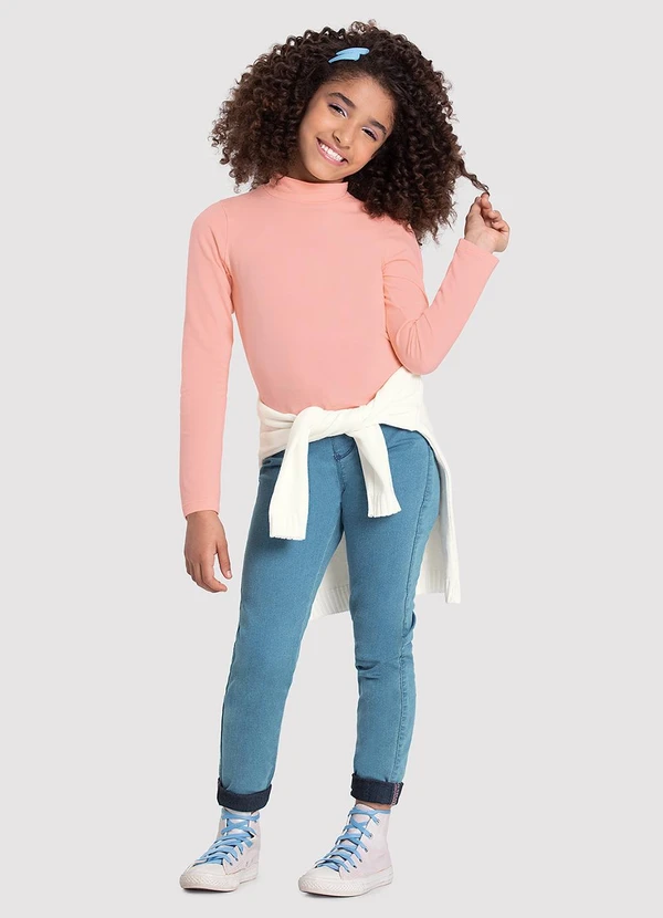 Alakazoo - Blusa Básica de Mangas Longas com Gola Alta Rosa 2