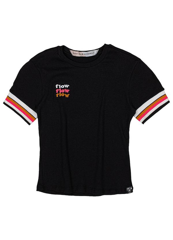 I Am - Blusa Canelada Manga Curta Preto