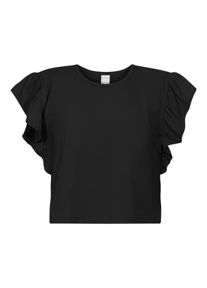 Alakazoo - Blusa Cropped com Mangas Curtas em Malha Preto - ALAKAZOO