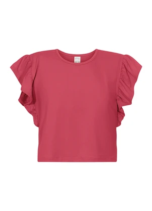 Alakazoo - Blusa Cropped com Mangas Curtas em Malha Rosa - ALAKAZOO