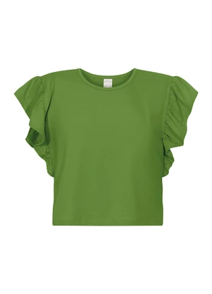 Alakazoo - Blusa Cropped com Mangas Curtas em Malha Verde - ALAKAZOO
