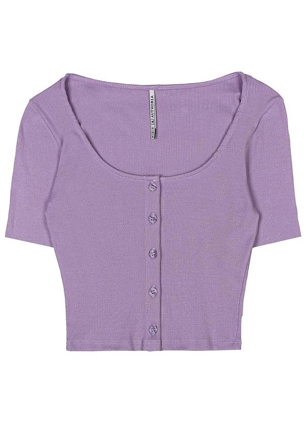 Authoria - Blusa de Manga Curta Canelada Lilás
