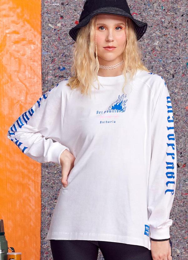 Authoria - Blusa de Manga Longa Estampada Azul