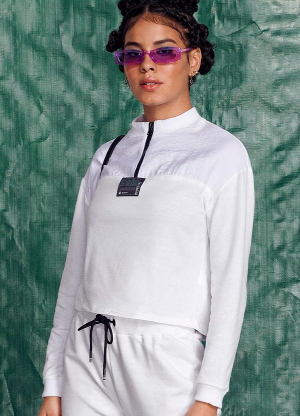 Authoria - Blusa de Moletom Feminino com Zíper Off White