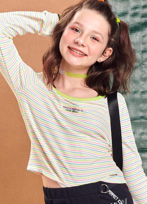 I Am - Blusa de Tricot Listrado Branco