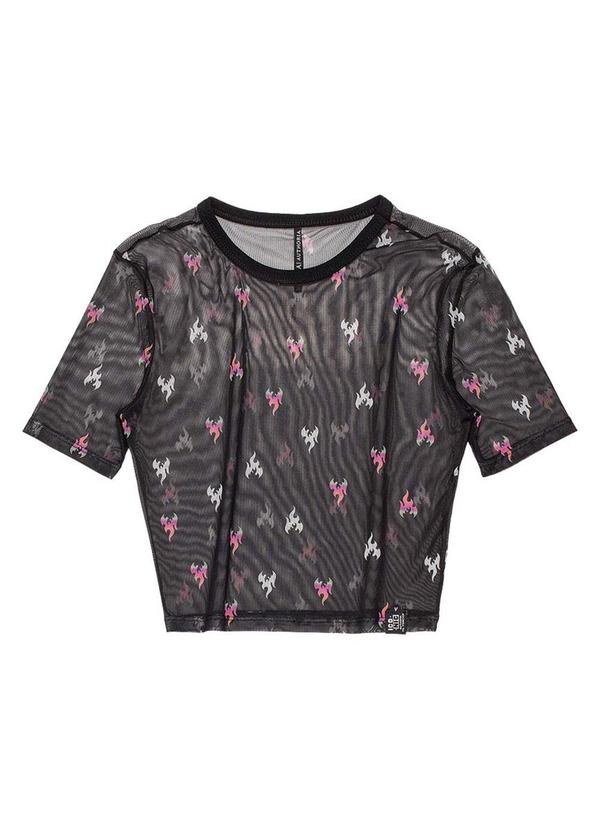 Authoria - Blusa de Tule com Estampa de Coração Preto