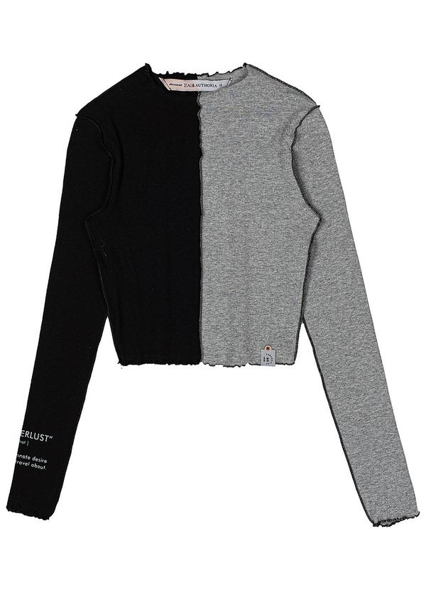 I Am - Blusa Duas Cores Manga Longa Preto