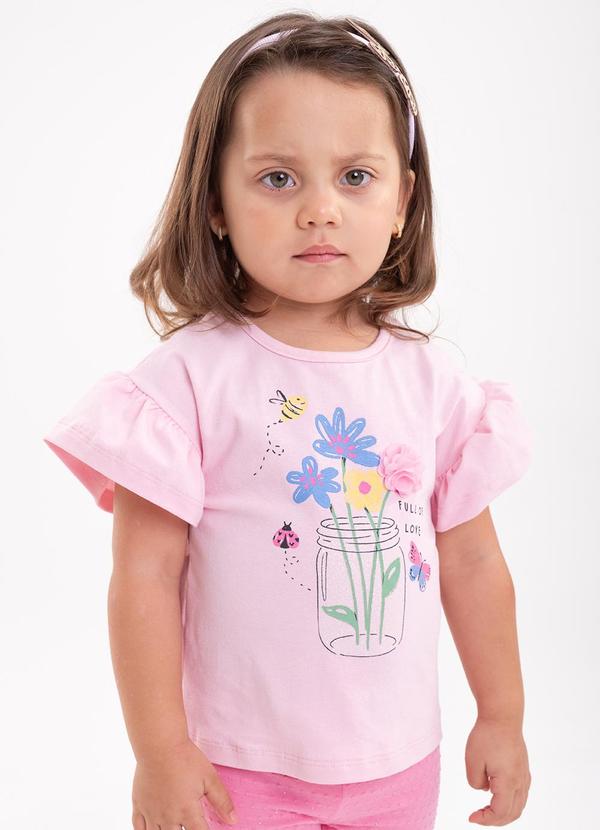 Lollix - Blusa em Cotton com Aplique de Flor Rosa