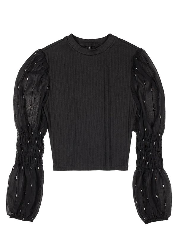 Authoria - Blusa Feminina Manga Bufante com Glitter Preto 3