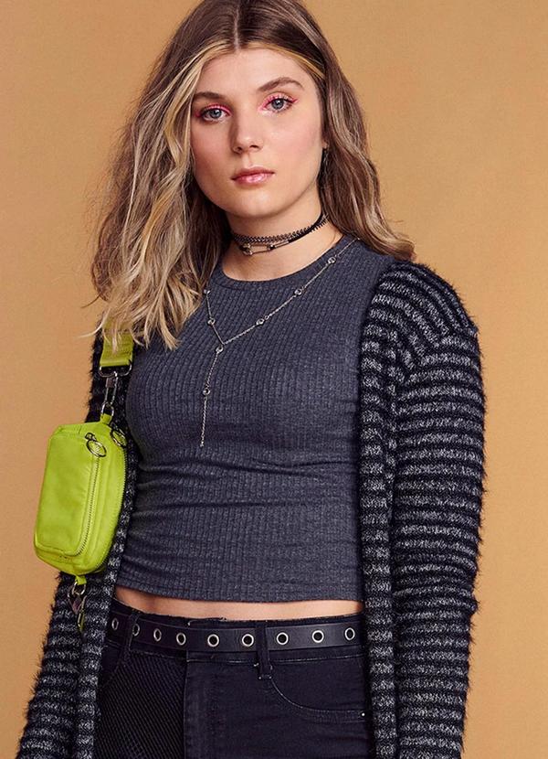 Authoria - Blusa Feminina Manga Longa Cinza