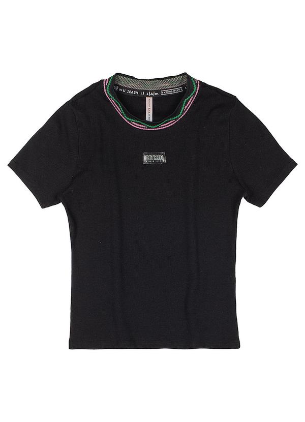 I Am - Blusa Feminino Basic Manga Curta Canelado Preto