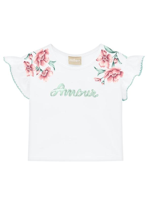 Milon - Blusa Infantil Menina Flores Branco