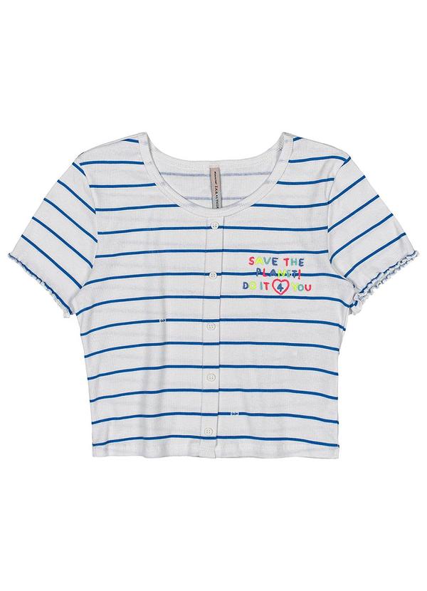 I Am - Blusa Listra Azul Manga Curta Branco