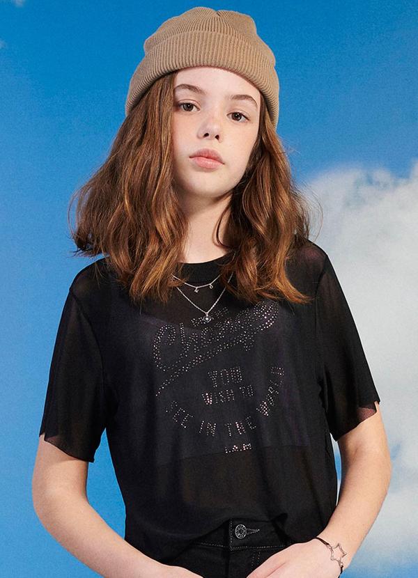 I Am - Blusa Manga Curta com Estampa Preto