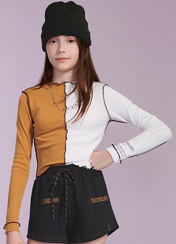 I Am - Blusa Manga Longa Duas Cores Marrom