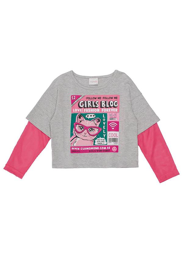 Momi - Blusa Manga Longa Girls Blog Cinza