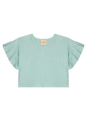 Milli e Nina - Blusa Menina em Canelado Maquinetado Azul - MILLI E NINA