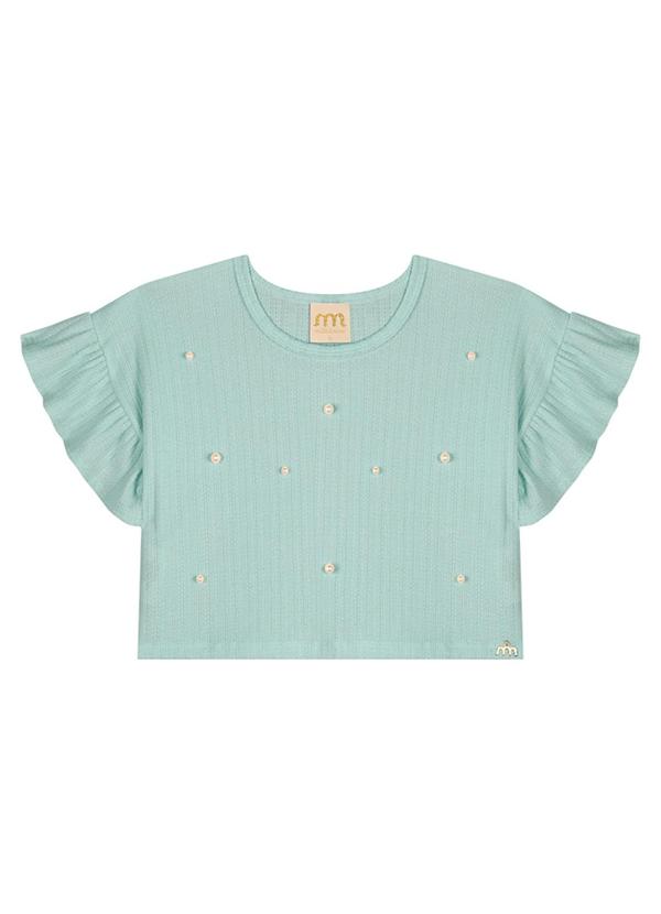 Milli e Nina - Blusa Menina em Canelado Maquinetado Azul