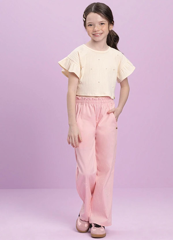 Milli e Nina - Blusa Menina em Canelado Maquinetado Bege 2